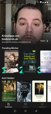 Screenshot der Read-o-App mit der Krimiliste von booknerds.de